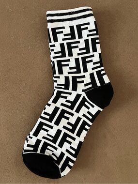 Black & White Monogram Crew Socks